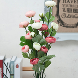 仿真三头小茶花家庭客厅装饰花假花花束花瓶欧式插花花艺假花