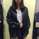 春装新款女装2016黑色PU机车皮衣外套学生韩范宽松中长款长袖风衣