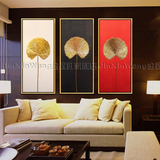 东南亚泰式手绘油画客厅卧室装饰画有框画抽象画挂画金箔荷花