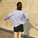 现货韩国东大门代购女装2016夏装新款宽松纯色薄款简约长袖T恤tg