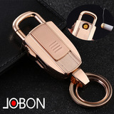 新款jobon汽车钥匙扣男士 中邦USB充电防风钨丝打火机创意小礼品