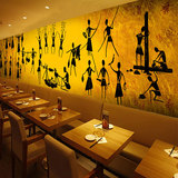 原始人埃及涂鸦壁纸烧烤火锅店装修餐厅饭店室内艺术墙纸个性壁画