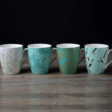 创意马克杯 咖啡杯子陶瓷杯田园家用茶杯水具水杯套装情侣杯 带勺