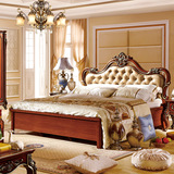 包邮欧式实木床美式床高箱储物床双人床1.8红色深色家具68808