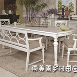 美式实木餐桌白色环保实木餐桌 新古典后现代餐桌地中海欧式餐桌