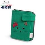 卡拉猫短款方形布艺二折叠拉链零钱包帆布韩国可爱卡通女学生钱包