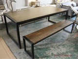 美式法式loft风格铁艺餐桌+长凳 实木复古做旧桌椅整套 餐厅桌椅