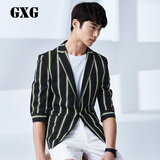 GXG男装 夏季新品 男士时尚黑色绿条纹斯文中袖西装#52101001