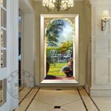 热卖竖版花园风景玄关装饰画客厅挂画过道大型壁画走廊欧式风景油