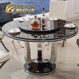 黑色欧式大理石餐桌椅组合简约小户型不锈钢圆形餐桌8人饭桌子