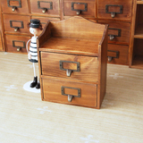 zakka桌面收纳盒复古木质抽屉式木盒子办公桌可悬挂首饰盒储物盒