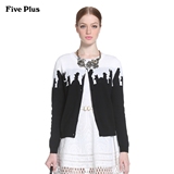 Five Plus新女装时尚撞色图案宽松圆领长袖针织开衫2YL3033770