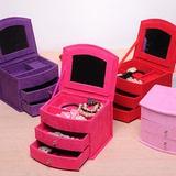 韩国公主绒布首饰盒 双层带锁珠宝饰品收纳盒 欧式化妆盒
