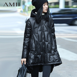 Amii极简女装宽松A字型高领连帽斗篷羽绒服女中长款大码冬装外套