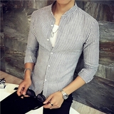 2016新款春秋男士长袖衬衫韩版修身显瘦竖条纹衬衫男休闲青年衬衣