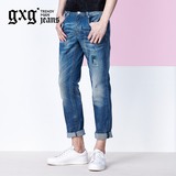 gxg jeans男士牛仔长裤 补丁破洞时尚修身小脚裤2016新款62905001