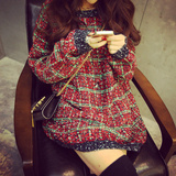 混色格子毛衣秋季女装新款韩版宽松中长款套头打底衫针织衫加厚女