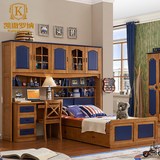 美式全实木儿童高低床子母床双层床多功能组合童床亲子书柜储物床