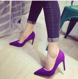 2015春秋新款性感紫色浅口细高跟鞋舒适黑色尖头单鞋红色婚鞋女鞋