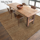 印度进口客厅茶几卧室地毯北欧宜家现代手工编织黄麻美式乡村中式