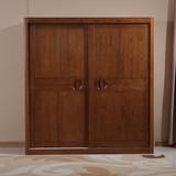 实木移门柜卧室衣柜整体两门推拉榆木衣柜现代中式储物柜