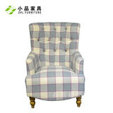 厂家直销欧式田园布艺拉扣单人沙发椅高靠背休闲椅沙发实木家具