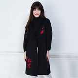 中国风中年女装妈妈装2016秋季新款双面羊绒大衣女绣花羊毛呢外套
