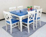 美式乡村 田园 地中海蓝色风格 全实木餐桌椅组合 1桌4椅 1桌6椅