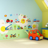 卡通墙贴宝宝儿童房间卧室可移除幼儿园墙壁装饰贴纸壁纸卡通汽车
