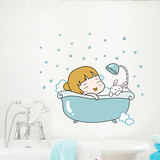 卡通创意可爱小女孩时尚卫生间马桶贴防水卫浴贴可移除墙贴纸贴画