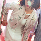 2016日系vivi杂志款女春装外套 甜美显瘦长袖短款夹克刺绣棒球服