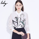 Lily2016夏新款女装商务通勤OL印花纯色白衬衫116210C4503