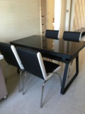 异地包邮全新创意钢化玻璃金属底座现代简约餐桌带四椅