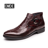 OMDE/欧迈德新品男靴 英伦时尚潮流皮靴 搭扣设计 圆头真皮商务靴