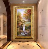 雅饰欧式手绘古典山水风景油画玄关装饰画走廊过道竖版正品壁画