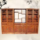 实木书柜带门自由组合书架仿古典榆木办公室储物柜中式雕花玻璃门