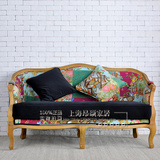 美式新古典实木双人三人沙发椅 欧式复古单人布艺沙发 法式咖啡厅