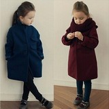 韩版童装2016新款春秋装男女童呢子外套女大童中长款夹棉外套大衣