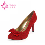 Daphne/达芙妮春季新款浅口优雅尖头细高跟女红色单鞋1014101059