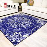 中国风蓝色经典莲花大地毯 中式玄关正方形防滑脚垫沙发卧室地毯