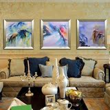 纯手绘油画客厅装饰画玄关 抽象有框三联横版现代简约印象 风景画