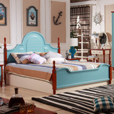 地中海蓝色床1.5米1.8米 美式乡村实木床高箱床 英伦田园儿童床