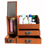 储物盒抽屉式带镜大号实木制桌面护肤收纳木质梳妆台化妆品收纳盒
