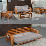 实木沙发橡木中式两用沙发客厅沙发木架多功能推拉沙发三人沙发床