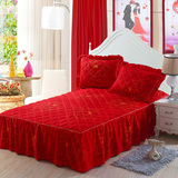 加棉床裙单件席梦思保护套床套床罩婚庆大红色加厚夹棉床裙1.8米