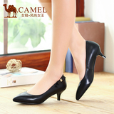 Camel骆驼女鞋单鞋 真皮舒适气质优美 羊皮尖头浅口中跟细跟女鞋