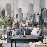 艾加美图壁画现代简约客厅电视背景墙纸都市建筑艺术壁纸印象纽约