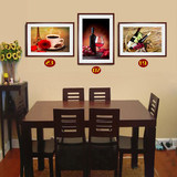 现代简约餐厅装饰画饭厅壁画客厅装饰画三联有框画酒杯水果挂画