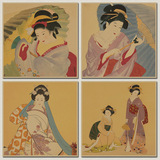 浮世绘 仕女图 日本风格画 复古牛皮纸海报 日本料理 酒吧装饰画