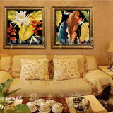 东南亚装饰画纯手绘油画泰式植物芭蕉叶拼套画欧式客厅有框成品画